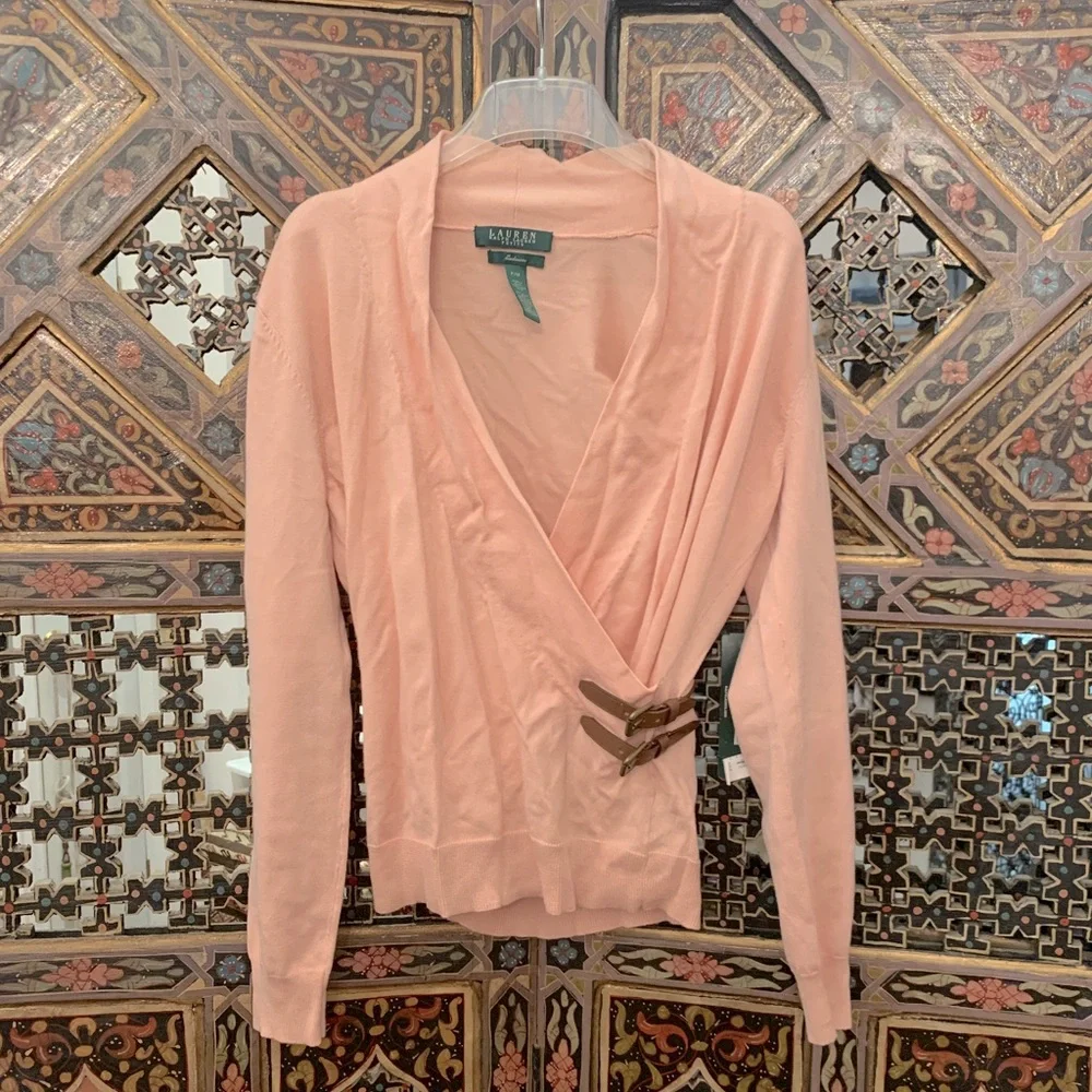 NWT Ralph Lauren petite pink sweater with buckles 🌸💕🐎 - Picture 3 of 6